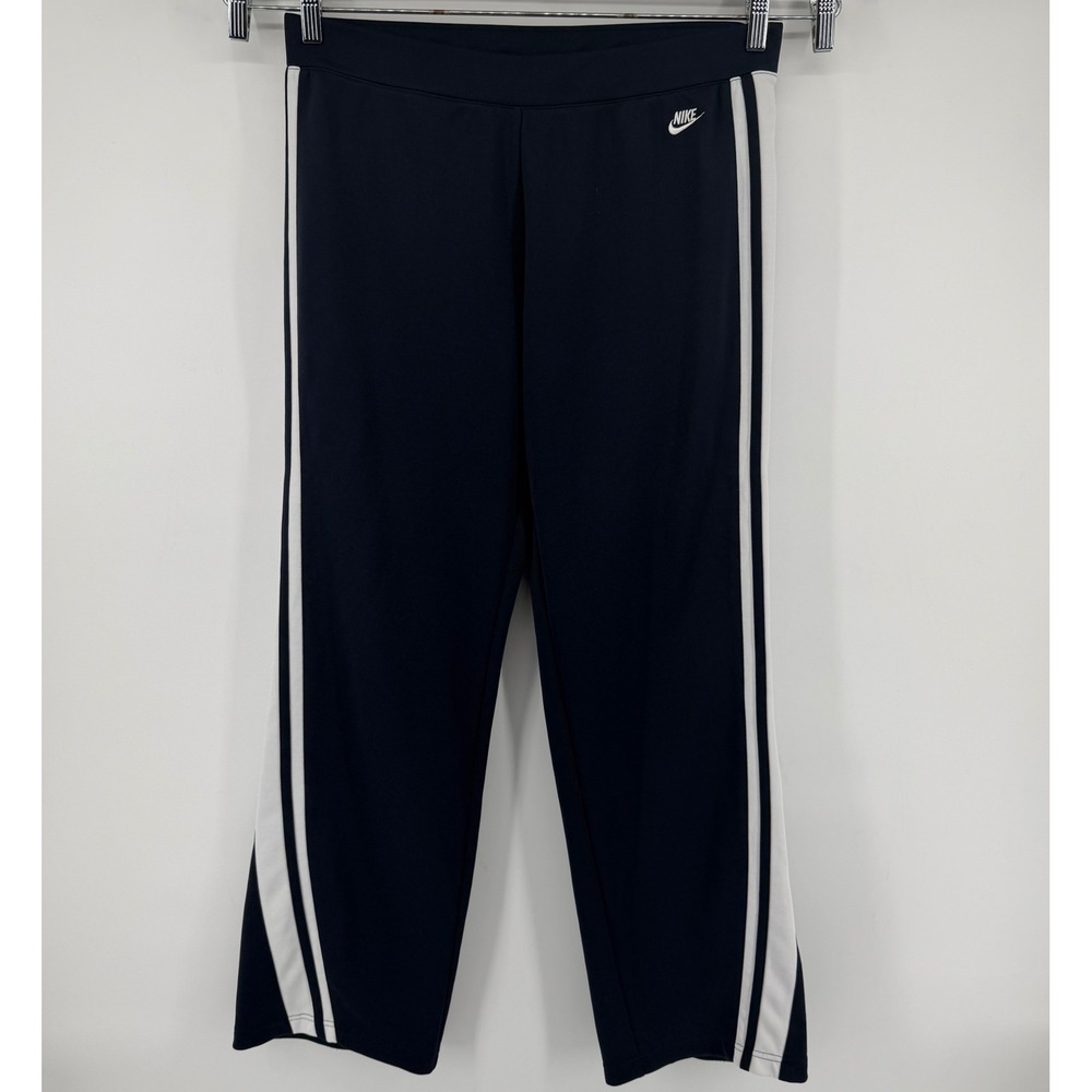 Nike Athletic Pants Womens XL Navy Blue Side Stripe Wide Leg Flare Track Pants‎